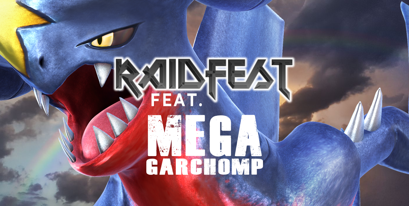 Graphical Banner with the text RAIDFEST FEAT MEGA GARCHOMP